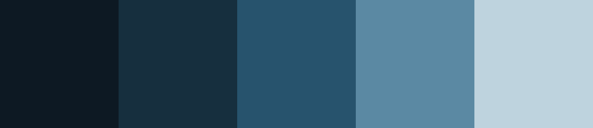 Cinco faixas de cor fria, do azul quase preto ao azul claro acinzentado